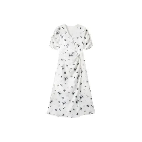 EICHITOO Короткий рукав Платье Женское Натуральный белый Узор