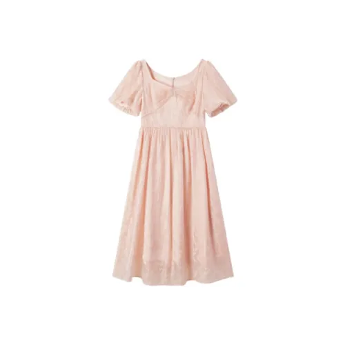 EICHITOO Короткое платье с короткими рукавами женское нежно-розовое