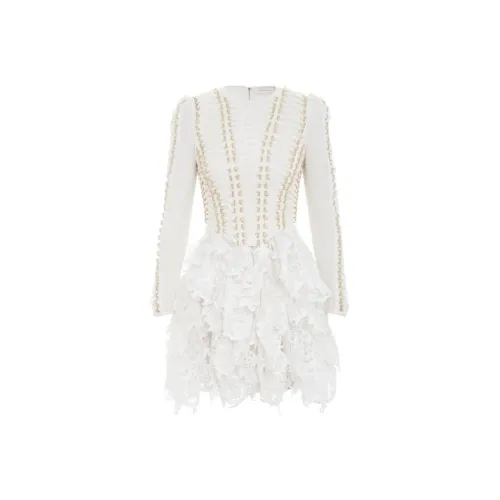 Zimmermann Длинное платье с длинными рукавами цвет белый