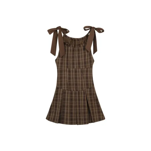 AooRaa Без рукавов Платье Женское Коричневое