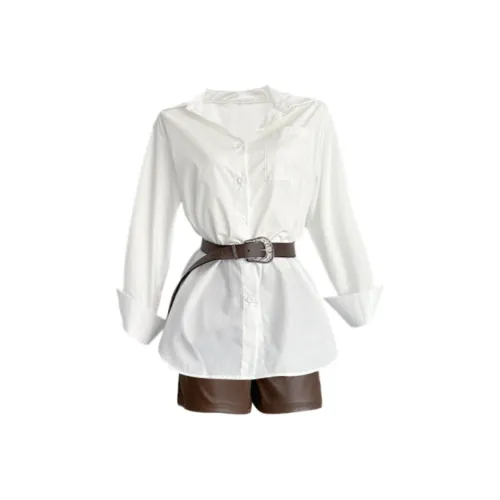 MO VOICE Комплект Рубашка Matching Набор Женская Рубашка + Коричневая Кожа Шорты Комплект OF X Включает Ремень