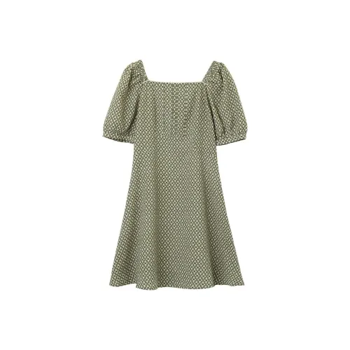 NAWAIN Green Женские Короткие Платья с Рукавами