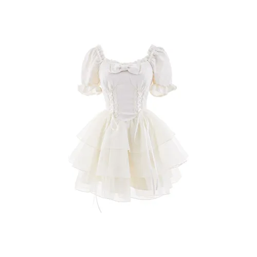 Garbege Короткий рукав Платье Женское Абрикос