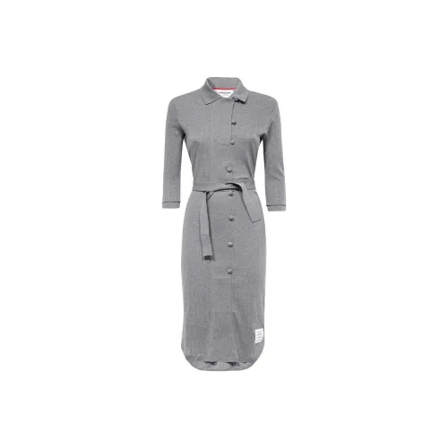 THOM BROWNE· Длинное платье с длинными рукавами женское серого цвета