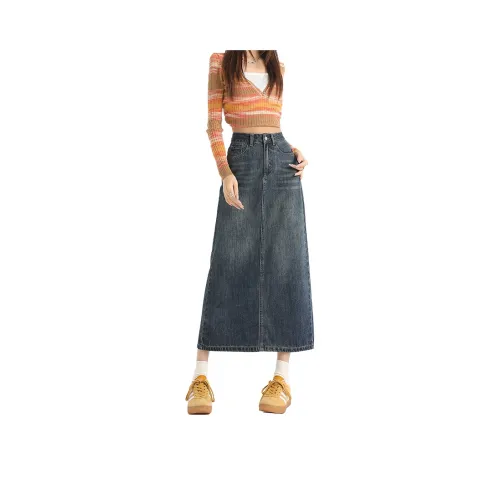ZAZN Denim Long Skirt Women's Vintage Blue ZAZN Деним Длинная Юбка Женская Винтажный Синий