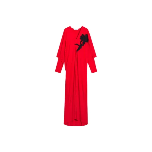 Lanvin Пламя Цвет Женские Длинные Платья с Рукавами