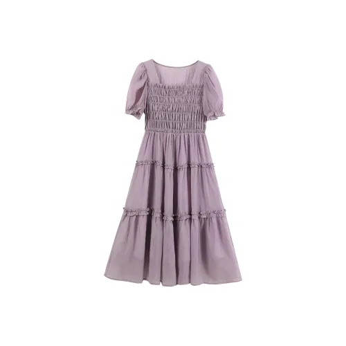 Темно-фиолетовые женские платья с коротким рукавом