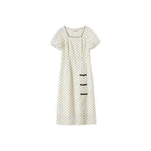 SENTUBILA Короткий рукав Платье Женское Белое с Черной точкой