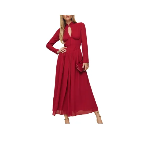 Reformation Georgianna Платье Длинное с длинными рукавами Женское Sangre Красный