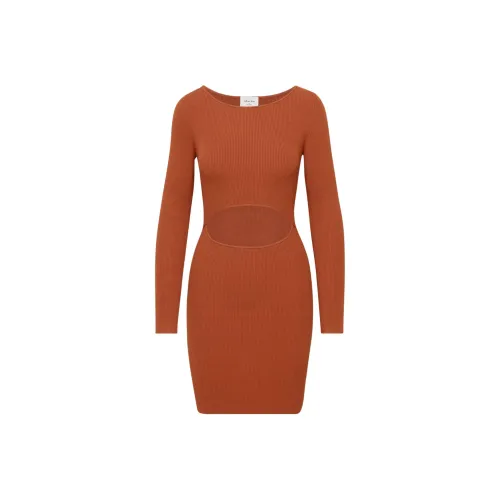 ARITZIA WILFRED Бесплатно Cut Out KNIT Длинный рукав Мини Платье Длинный рукав Платье Женские Медный Красный