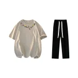 Комплект одежды (Хаки футболка + Черные повседневные штаны)