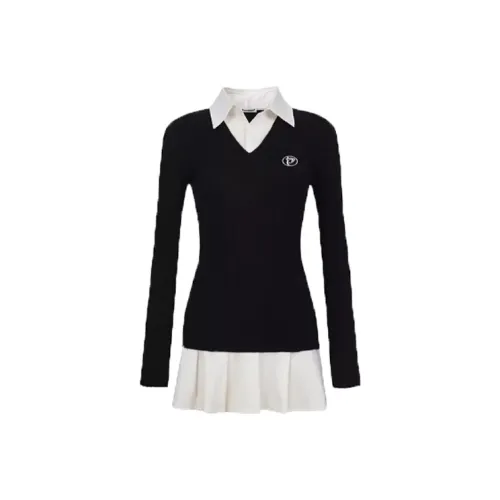 Ice Cream And Whale Длинное платье с длинными рукавами женское черное