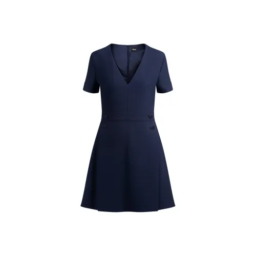 HUGO BOSS Короткое платье с короткими рукавами женское темно-синее