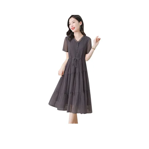 Cypress House Короткий рукав Платье Женское Темно-серый