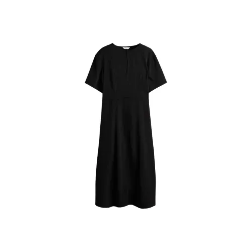 H&M Черное Женское Короткое Платье с Рукавами