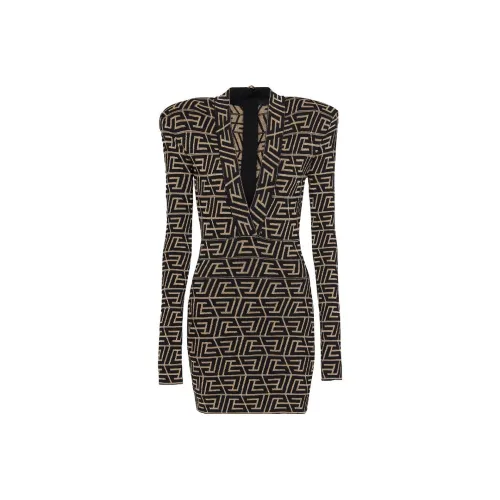 BALMAIN Черное Женское Длинное Платье с Рукавами