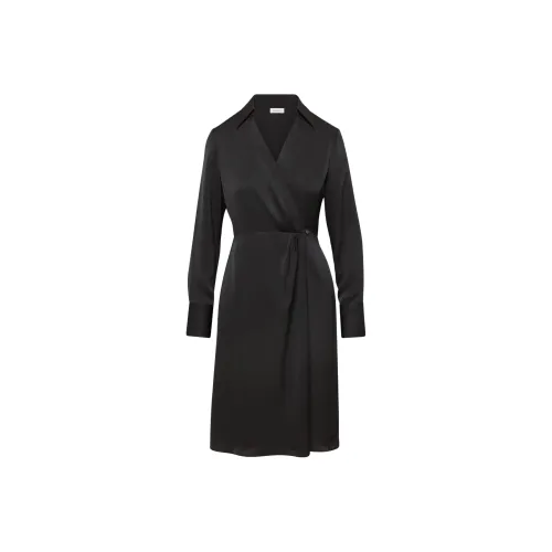 ARITZIA BABATON Larchmont Satin Midi Dress Длинное Платье с Длинными Рукавами Женское Черное Черное