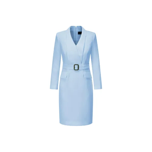 ONE SHALLOW Длинное платье с длинными рукавами женское синее