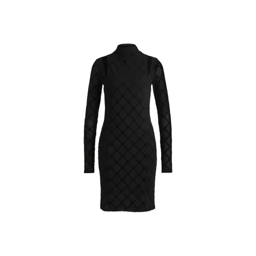 HUGO BOSS Черное Женское Длинное Платье с Длинным Рукавом