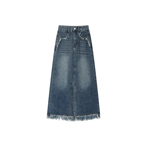 Garbege Denim Long Skirt Women's Vintage Blue Garbege Деним Длинная Юбка Женская Винтажный Синий