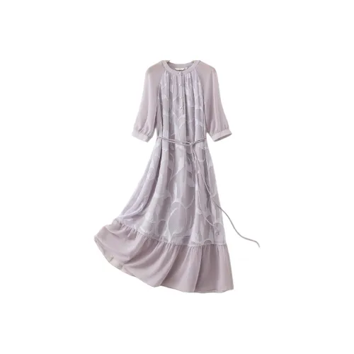 IHIMI Короткий рукав Платье Женское Мягкий фиолетовый