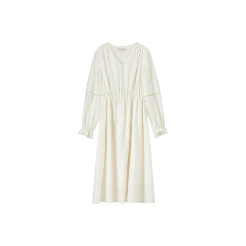 SENTUBILA Длинное платье с длинными рукавами женское бежевый абрикос