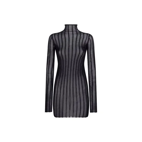The Attico Черное Мини Платье Длинное с Длинными Рукавами Женское Черное