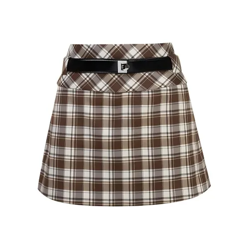 AIVEI Повседневные шорты женские коричневые в клетку