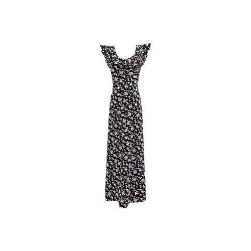 Cypress House Короткий рукав Платье Женское Черное с Бежевым Цветочным