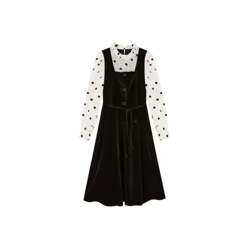 XIANGYING Длинное платье с длинными рукавами женское черное