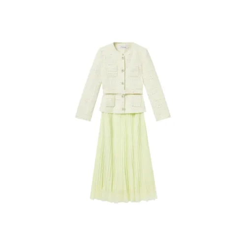 Self Portrait Длинное Платье с Длинными Рукавами Женское Кремово-Желтое