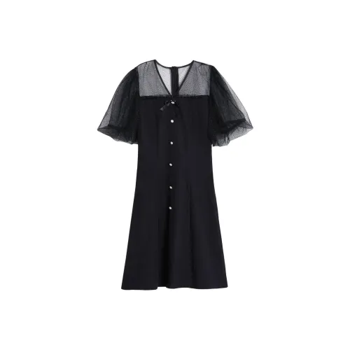 ZRAU Black Женские Короткие Платья с Рукавами