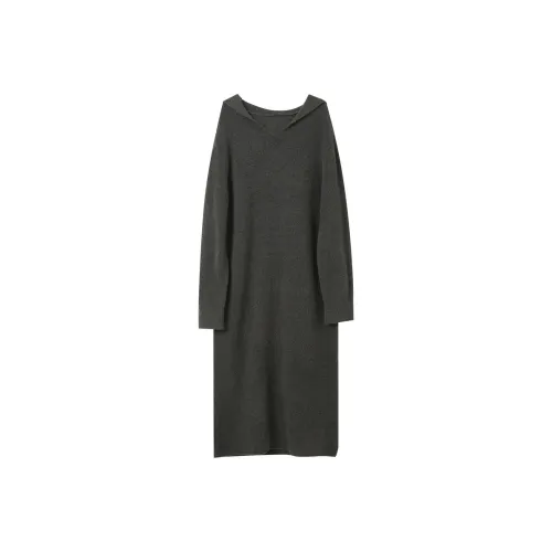 3COLOUR Длинное платье с длинными рукавами женское каменно-серый