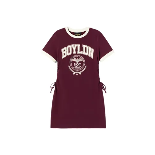 Boy London Короткий рукав Платье Женское Бордовый Экрю