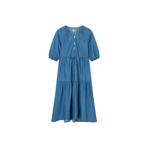 E.land Короткий рукав платье женское средний деним