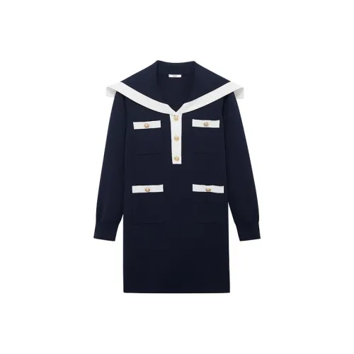 d'zzit Длинное платье с длинными рукавами женское темно-синий