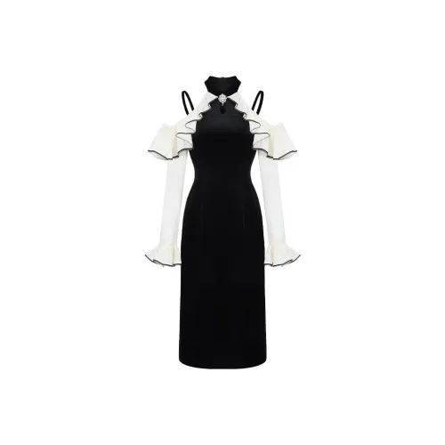 CHICHY CHICHY Size Sister Series Длинный рукав Платье Женское Отличительный Черный