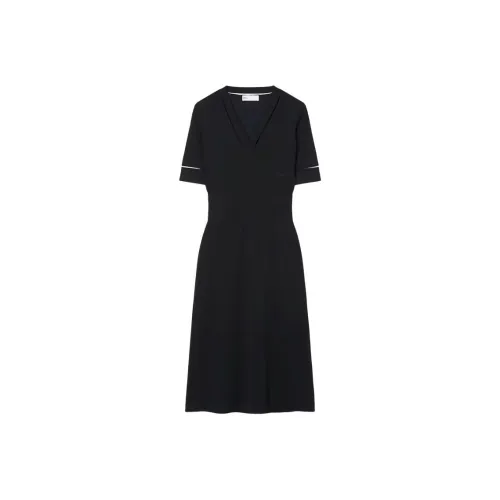 TORY BURCH V-образный вырез шерсть платье короткий рукав женское черное