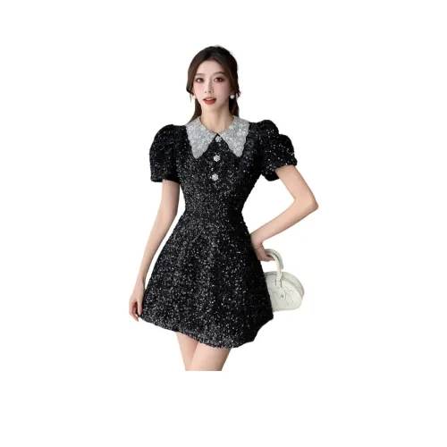 DOSOHEB Короткий рукав Платье Женское Черное