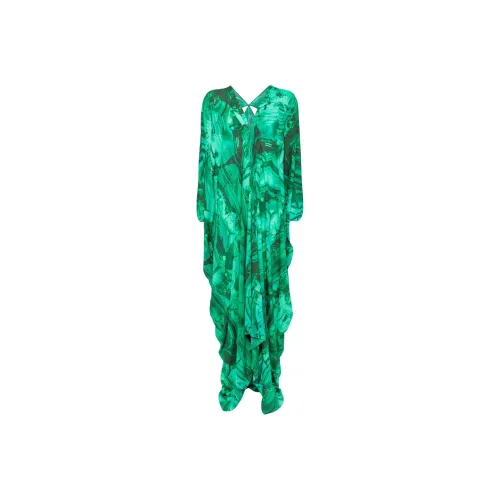 Roberto Cavalli SS24 Длинное платье с длинными рукавами женское темно-зеленое