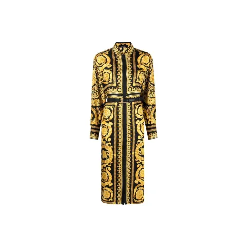 VERSACE SS23 Длинное платье с длинными рукавами женское черное