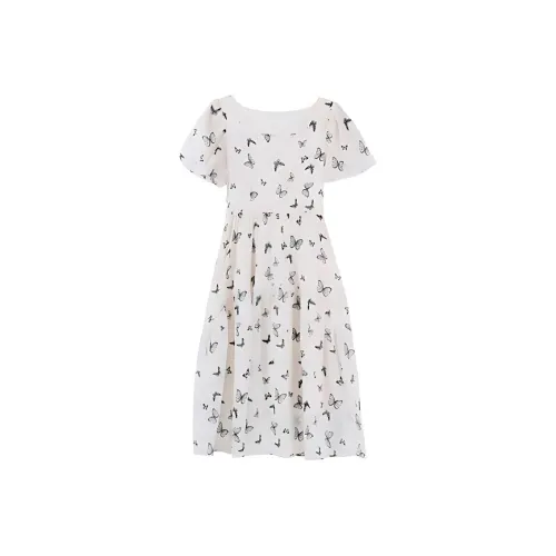 ETSE Короткий рукав Платье Женское Бабочка с принтом