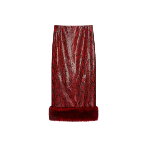 GIVENCHY FW24 Кожа Длинная Юбка Женская Бордовая