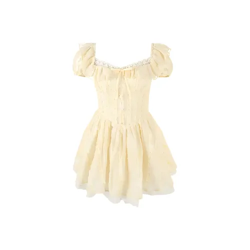 SCCREBEL OFFICIAL Короткий рукав Платье Женское Лимон