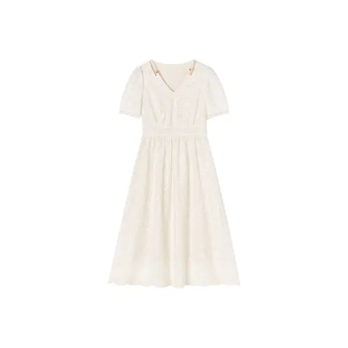 XIANGYING Короткий рукав Платье Женское Экрю