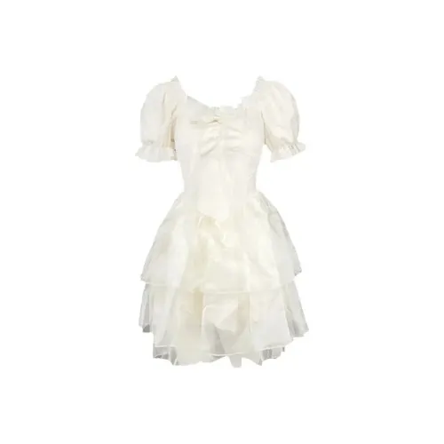 BELOVED STARRY Короткий рукав Платье Женское Абрикосовое