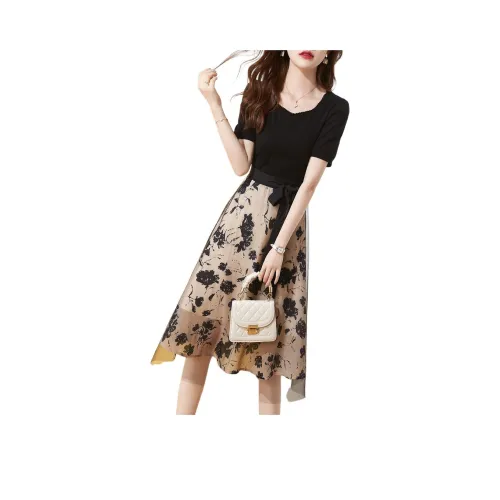 Mo Han Yi Mei Короткий рукав Платье Женское Черное