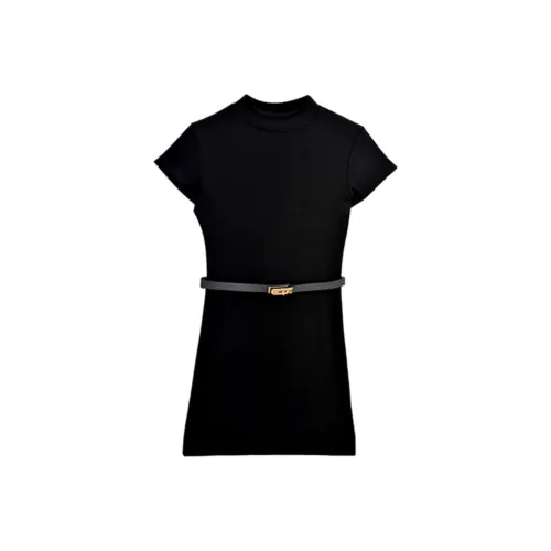 IQC Короткий рукав Платье Женское Черное