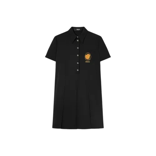 VERSACE Короткое платье с короткими рукавами женское черное