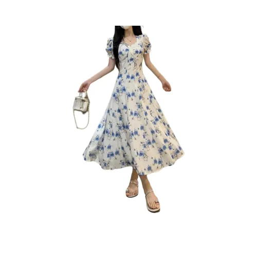 Wbwq Короткий рукав Платье Женское С цветочным узором